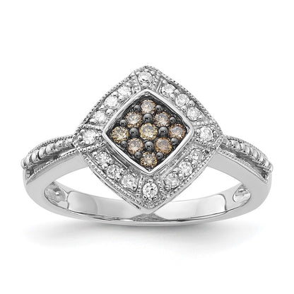 Sterling Silver Champagne & Clear Diamond Small Shape Ring