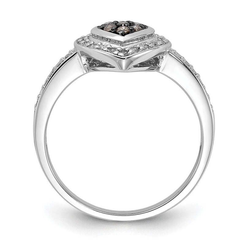 Sterling Silver Polished Champagne & Clear Diamond Heart Ring