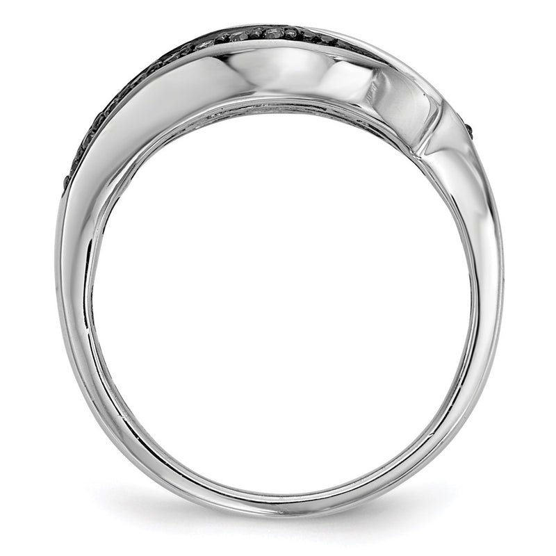 Sterling Silver White, Champagne & Blue Diamond Antiqued Ring (Size 6 Only)