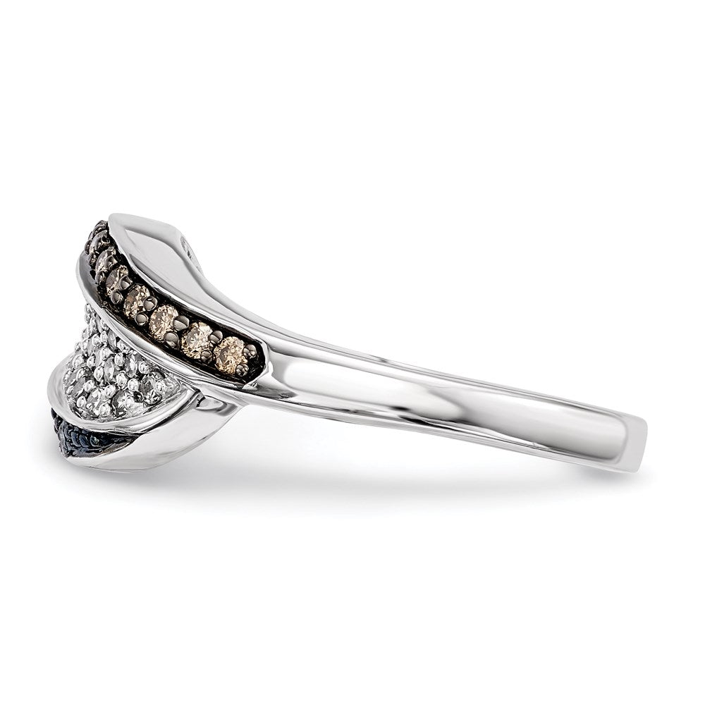 Sterling Silver White, Champagne & Blue Diamond Antiqued Ring (Size 6 Only)