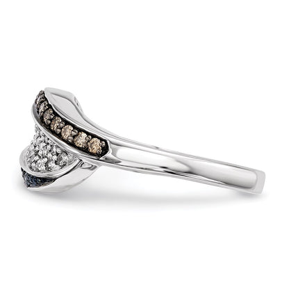 Sterling Silver White, Champagne & Blue Diamond Antiqued Ring (Size 6 Only)