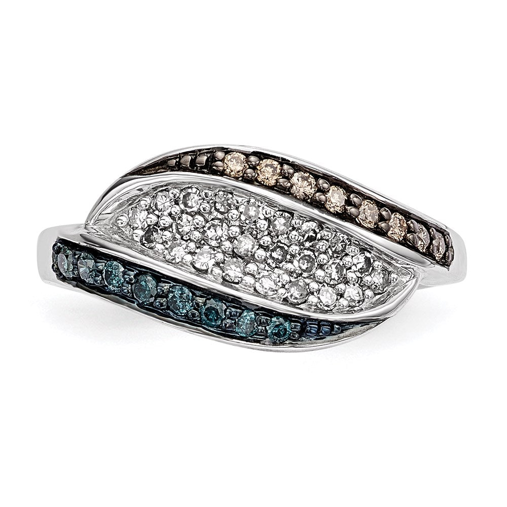 Sterling Silver White, Champagne & Blue Diamond Antiqued Ring (Size 6 Only)