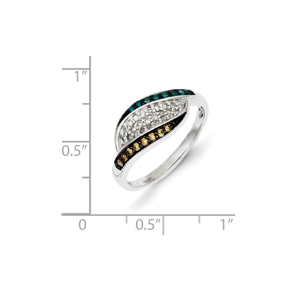 Sterling Silver White, Champagne & Blue Diamond Antiqued Ring (Size 6 Only)
