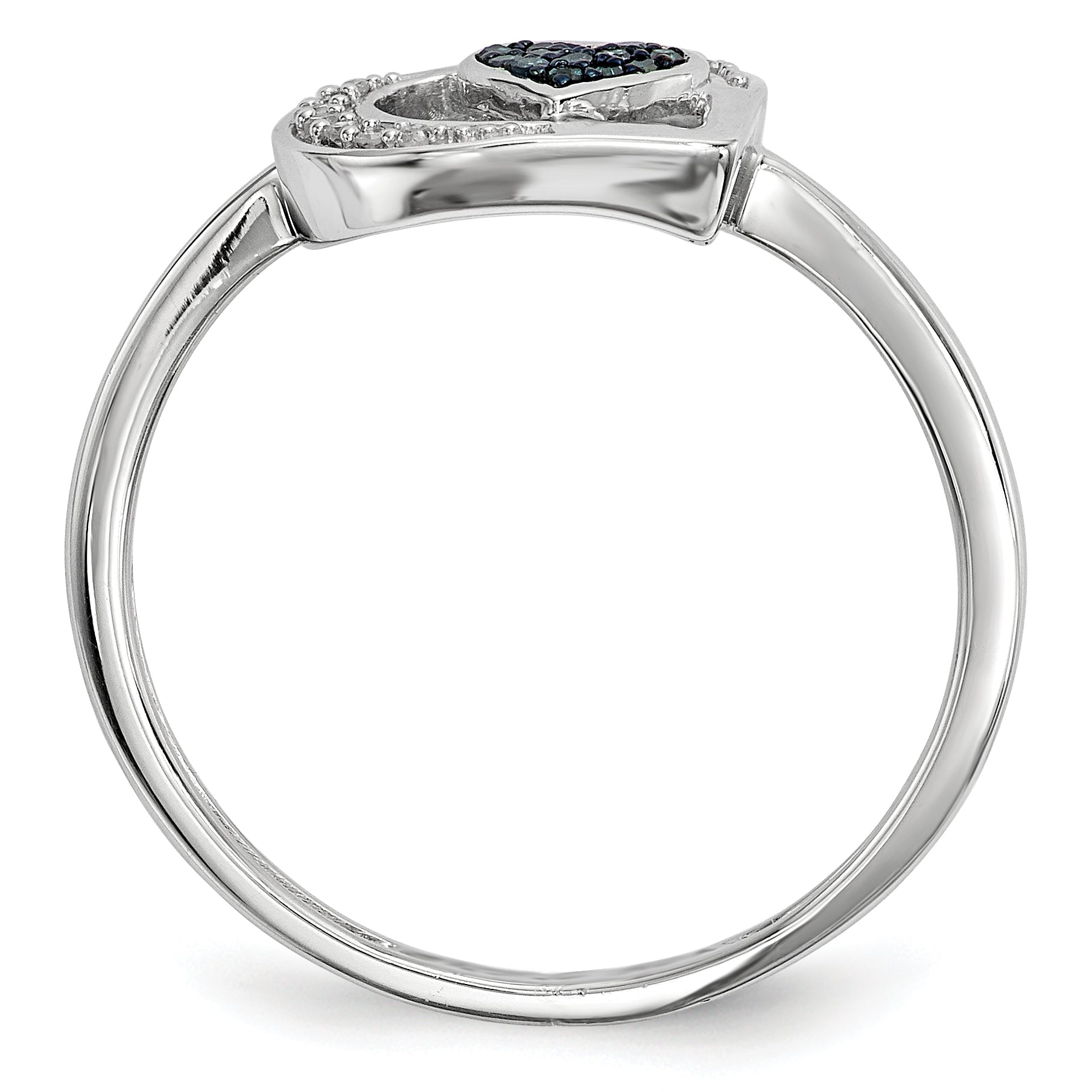 Sterling Silver Blue And White Diamond Heart Ring (Size 7 Only)