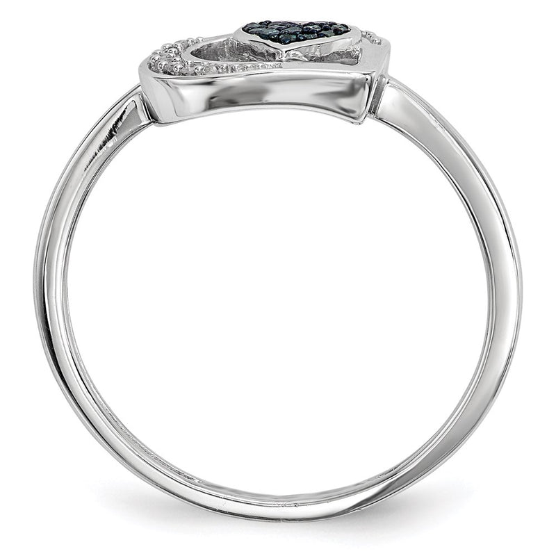 Sterling Silver Blue And White Diamond Heart Ring (Size 7 Only)
