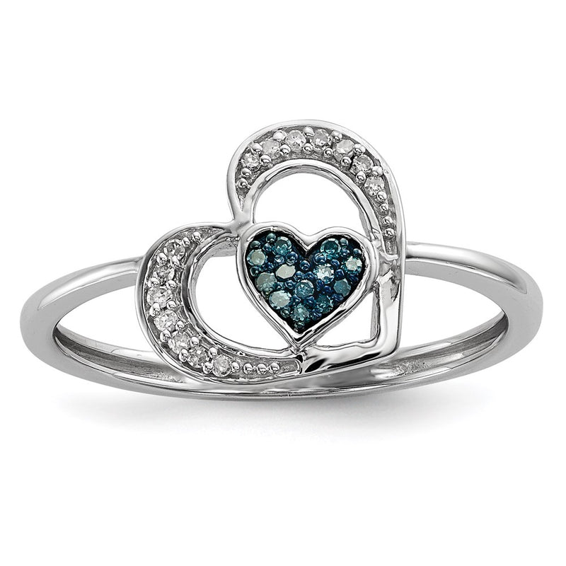 Sterling Silver Blue And White Diamond Heart Ring (Size 7 Only)