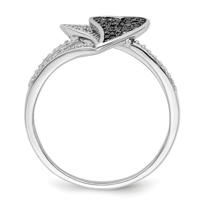 Sterling Silver White Night Rhodium Plated Blue And Diamond Hearts Ring
