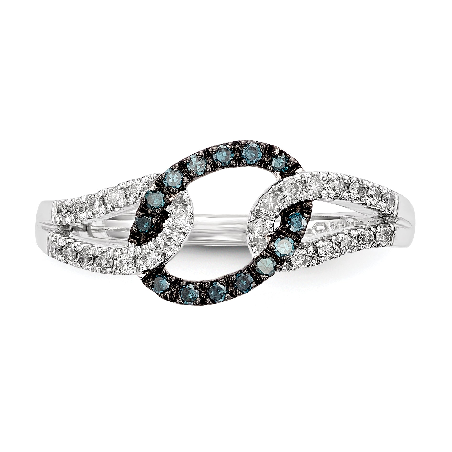 Sterling Silver White & Blue Diamond Ring (Size 7 Only)