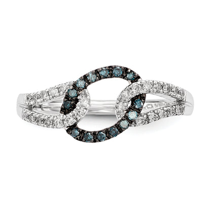 Sterling Silver White & Blue Diamond Ring (Size 7 Only)