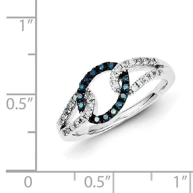 Sterling Silver White & Blue Diamond Ring (Size 7 Only)