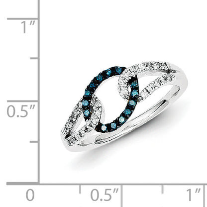 Sterling Silver White & Blue Diamond Ring (Size 7 Only)