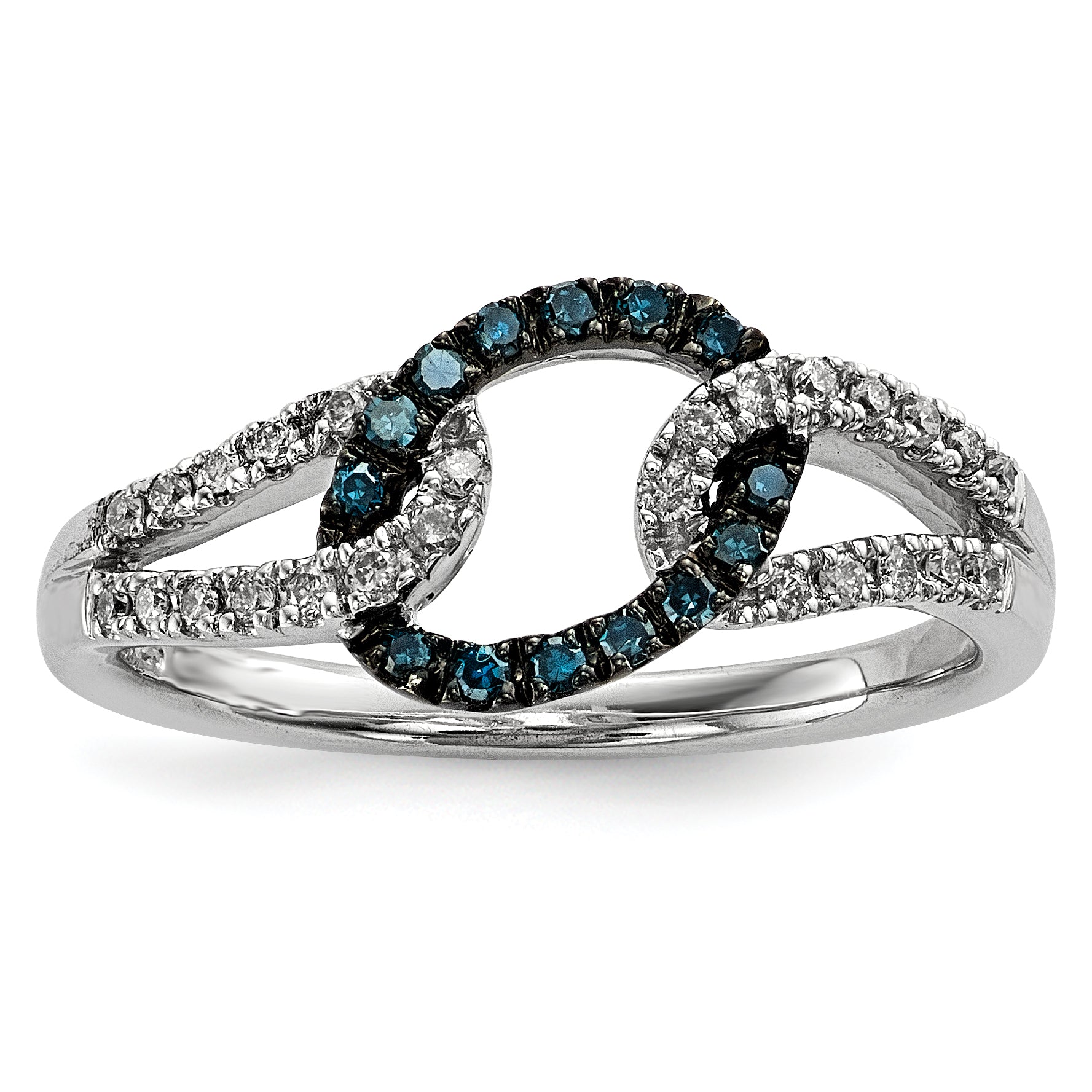 Sterling Silver White & Blue Diamond Ring (Size 7 Only)