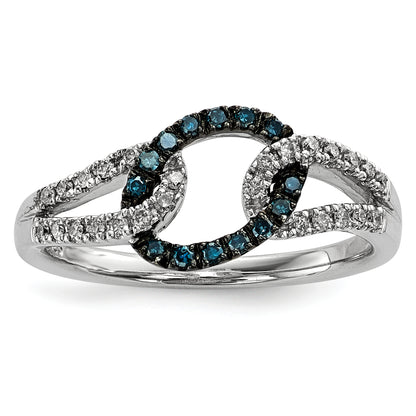 Sterling Silver White & Blue Diamond Ring (Size 7 Only)