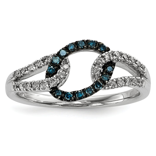 Sterling Silver White & Blue Diamond Ring (Size 7 Only)