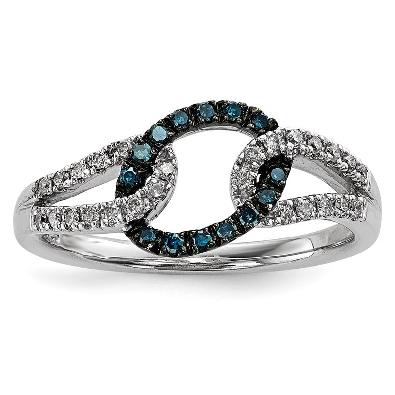Sterling Silver White & Blue Diamond Ring (Size 7 Only)