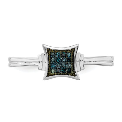 Sterling Silver White Night Rhodium Plated Blue Diamonds Square Ring (Size 7 Only)