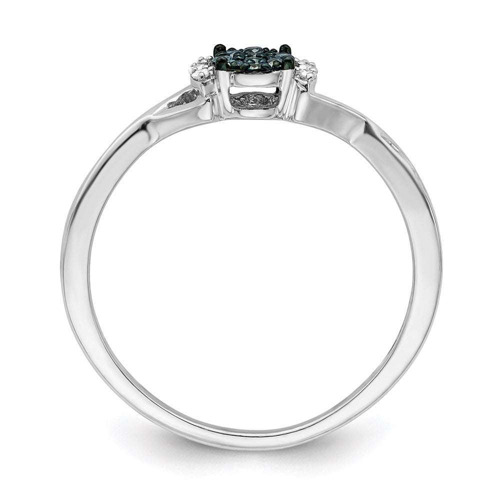 Sterling Silver White Night Rhodium Plated Blue And Diamond Oval Ring