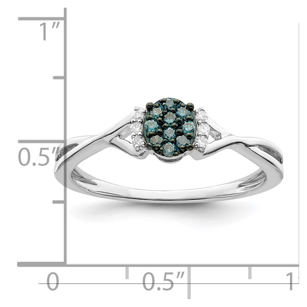 Sterling Silver White Night Rhodium Plated Blue And Diamond Oval Ring