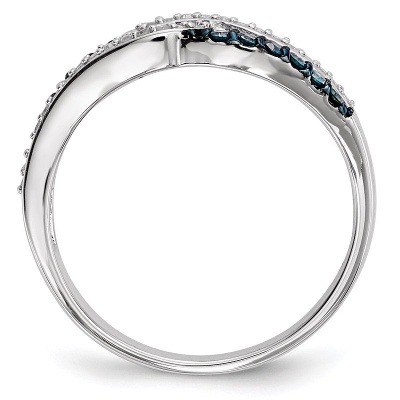 Sterling Silver Blue And White Diamond Ring (Size 8 Only)