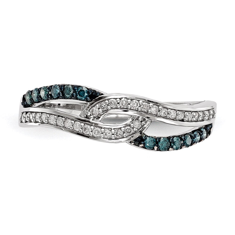 Sterling Silver Blue And White Diamond Ring (Size 8 Only)