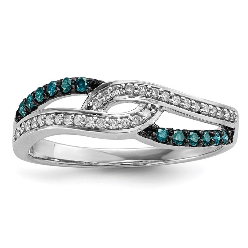 Sterling Silver Blue And White Diamond Ring (Size 8 Only)