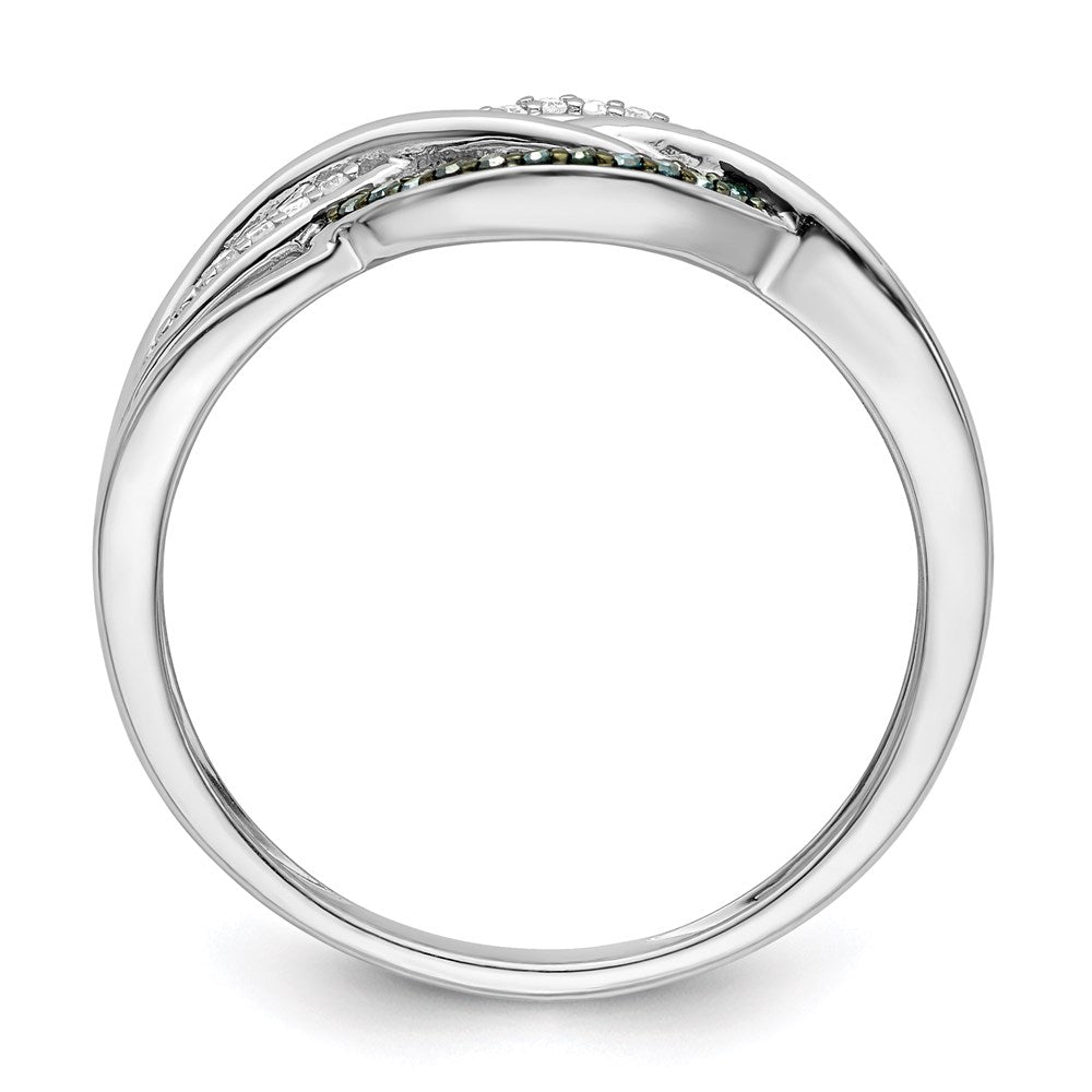 Sterling Silver Rhod Plated Blue And White Diamond Ring (Size 7 Only)