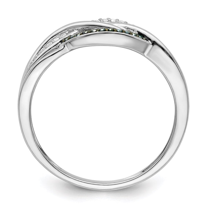 Sterling Silver Rhod Plated Blue And White Diamond Ring (Size 7 Only)