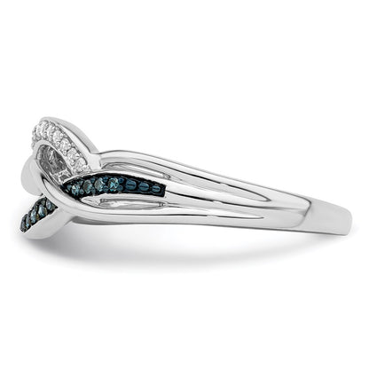 Sterling Silver Rhod Plated Blue And White Diamond Ring (Size 7 Only)