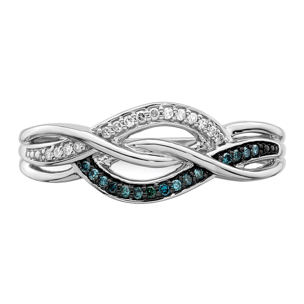 Sterling Silver Rhod Plated Blue And White Diamond Ring (Size 7 Only)