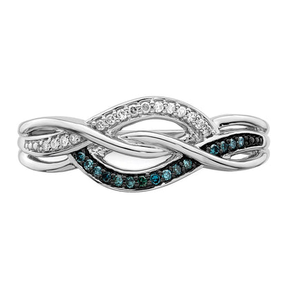 Sterling Silver Rhod Plated Blue And White Diamond Ring (Size 7 Only)