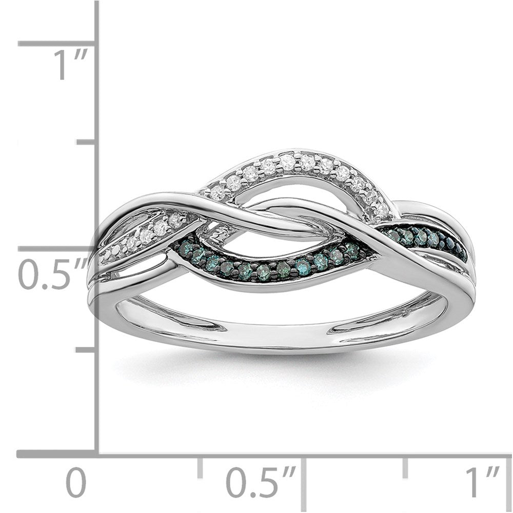 Sterling Silver Rhod Plated Blue And White Diamond Ring (Size 7 Only)