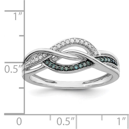 Sterling Silver Rhod Plated Blue And White Diamond Ring (Size 7 Only)