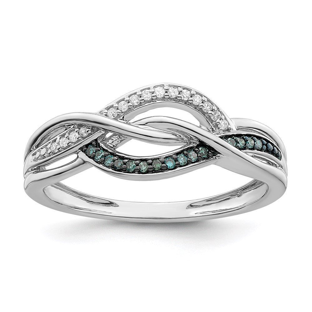 Sterling Silver Rhod Plated Blue And White Diamond Ring (Size 7 Only)