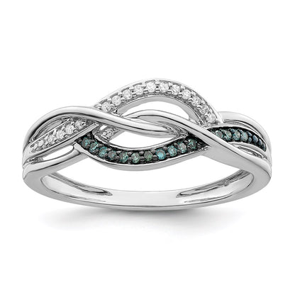 Sterling Silver Rhod Plated Blue And White Diamond Ring (Size 7 Only)