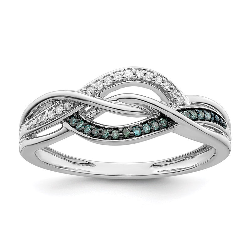 Sterling Silver Rhod Plated Blue And White Diamond Ring (Size 7 Only)
