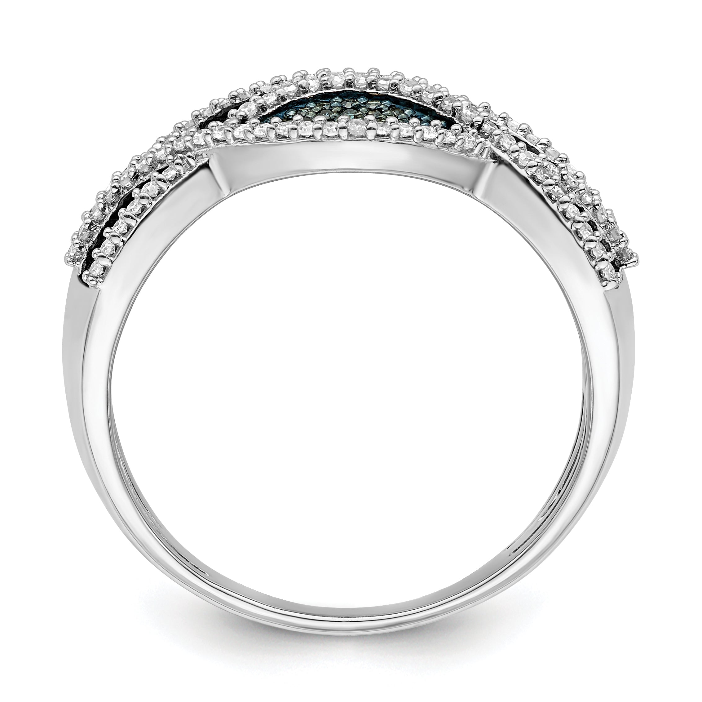Sterling Silver Rhod Plated Blue And White Diamond Ring (Size 7 Only)