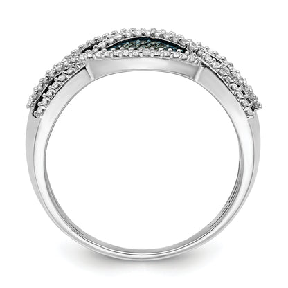 Sterling Silver Rhod Plated Blue And White Diamond Ring (Size 7 Only)