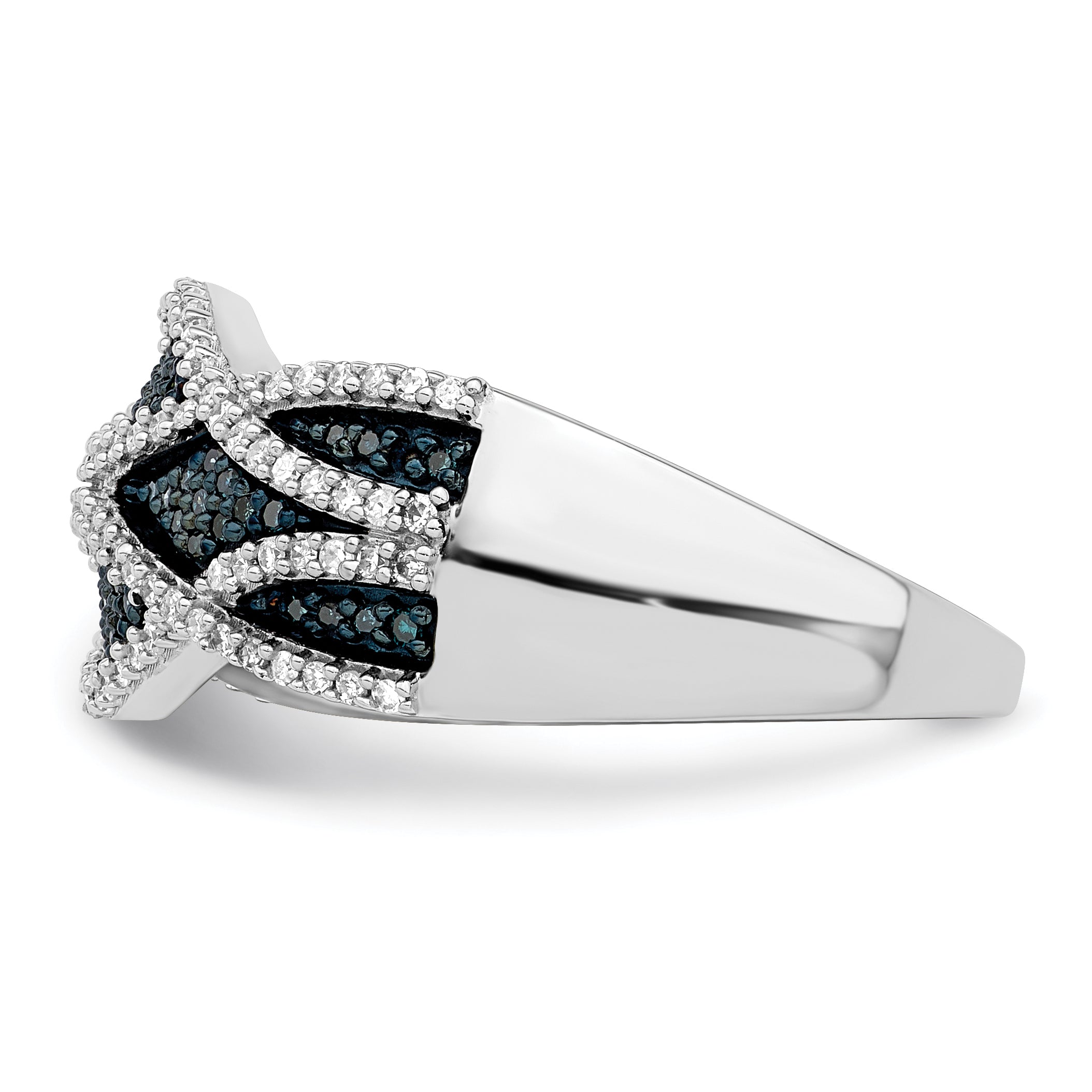 Sterling Silver Rhod Plated Blue And White Diamond Ring (Size 7 Only)