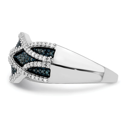 Sterling Silver Rhod Plated Blue And White Diamond Ring (Size 7 Only)