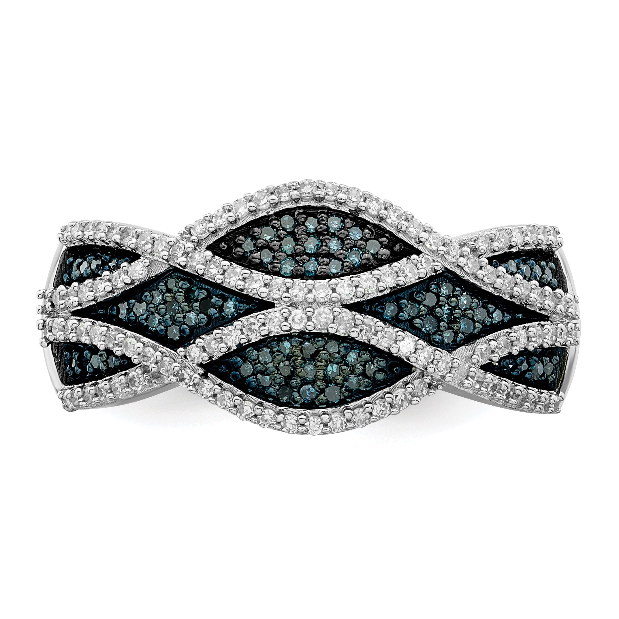 Sterling Silver Rhod Plated Blue And White Diamond Ring (Size 7 Only)