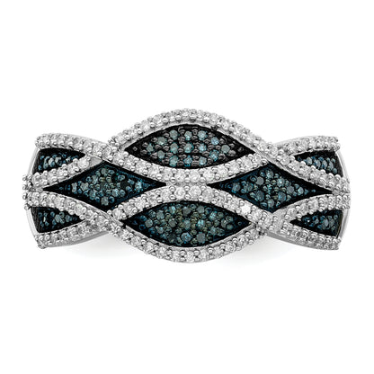 Sterling Silver Rhod Plated Blue And White Diamond Ring (Size 7 Only)