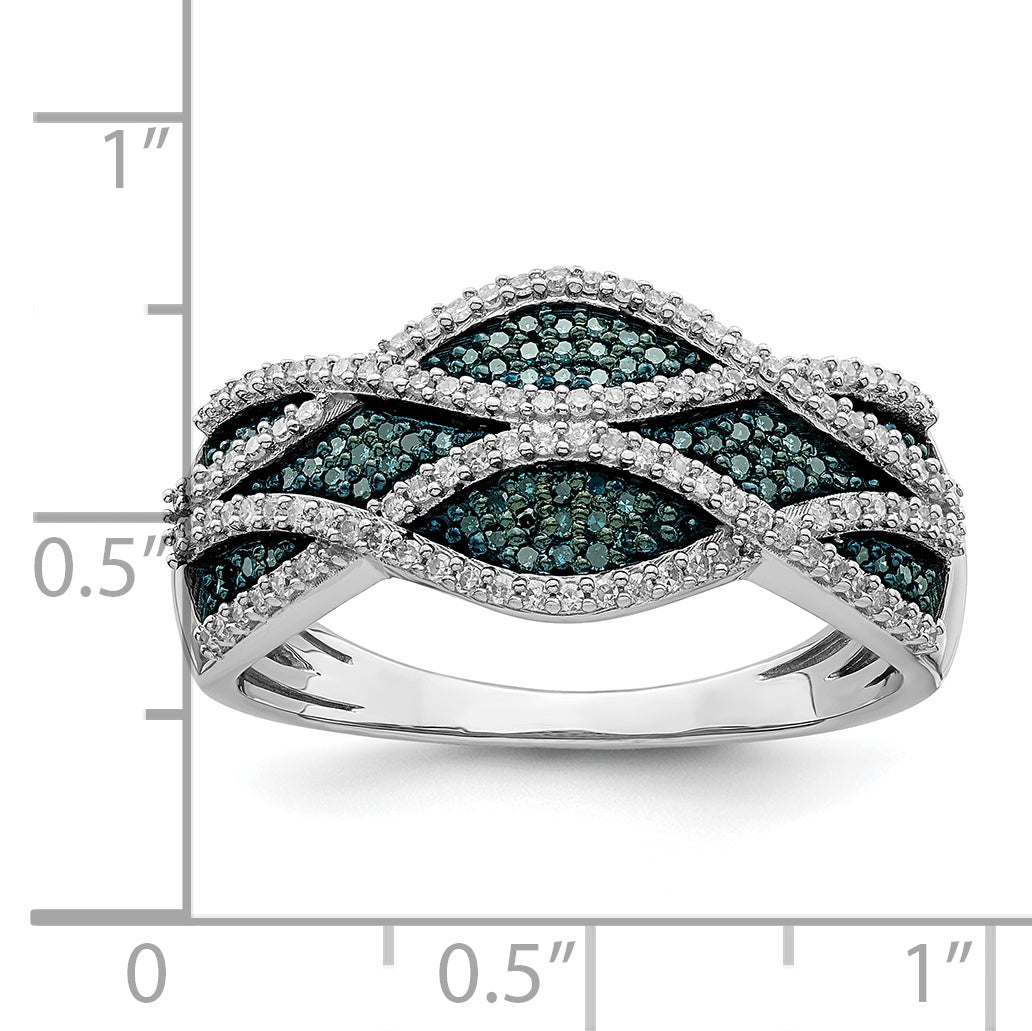 Sterling Silver Rhod Plated Blue And White Diamond Ring (Size 7 Only)