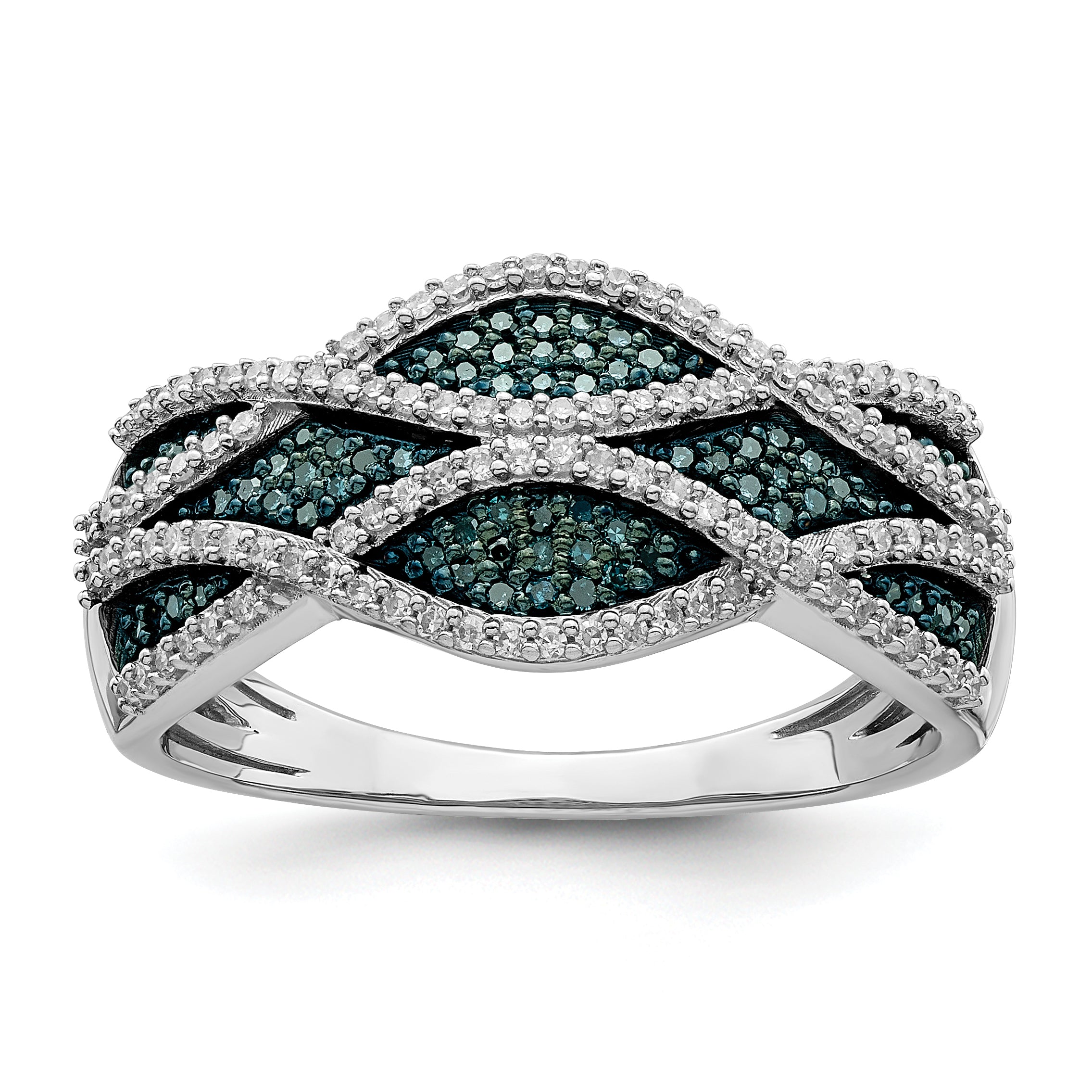 Sterling Silver Rhod Plated Blue And White Diamond Ring (Size 7 Only)