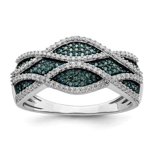 Sterling Silver Rhod Plated Blue And White Diamond Ring (Size 7 Only)