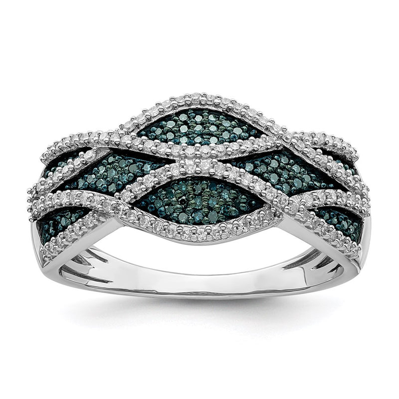 Sterling Silver Rhod Plated Blue And White Diamond Ring (Size 7 Only)