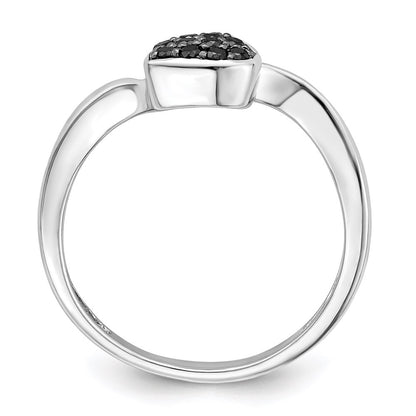Sterling Silver White Night Rhodium Plated Black Diamond Heart Ring