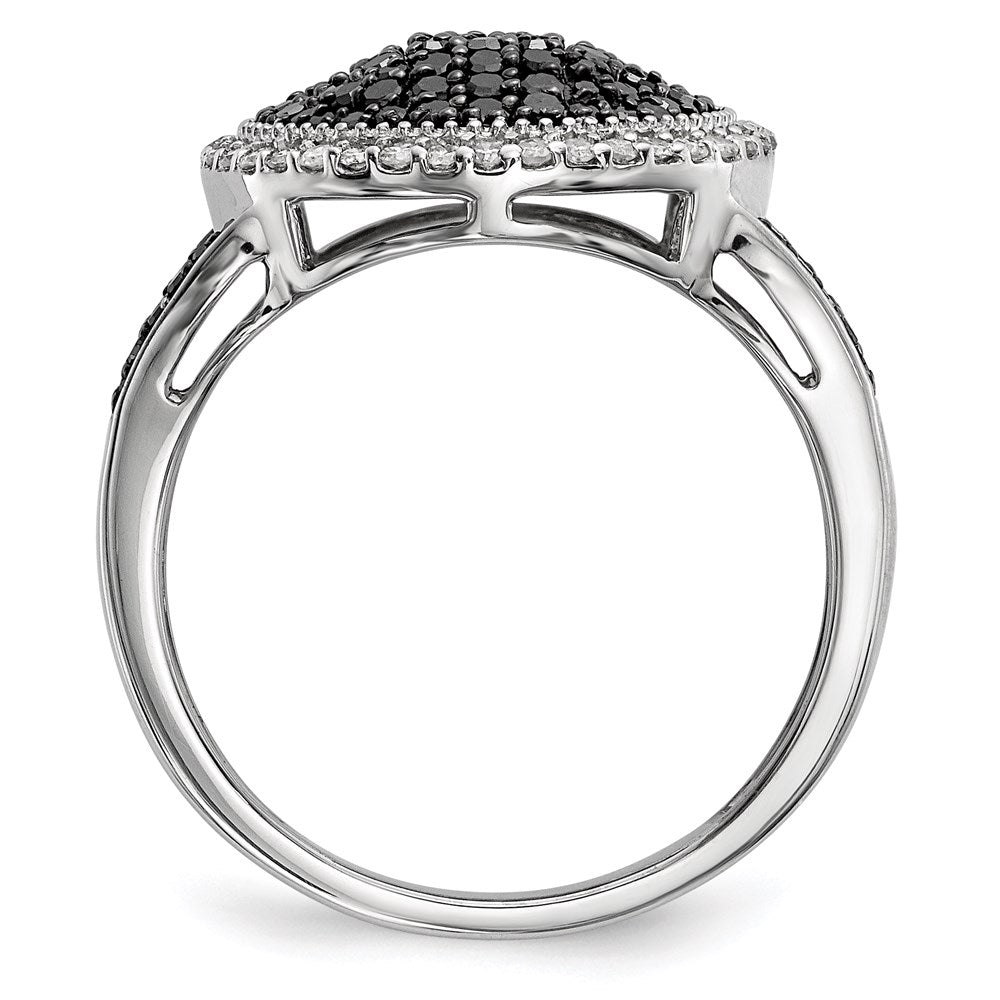 Sterling Silver White Night Rhodium Plated Black And Diamond Round Ring