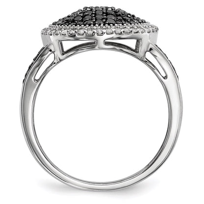 Sterling Silver White Night Rhodium Plated Black And Diamond Round Ring