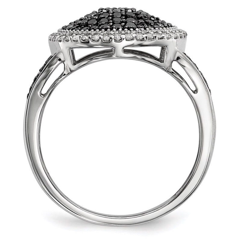 Sterling Silver White Night Rhodium Plated Black And Diamond Round Ring