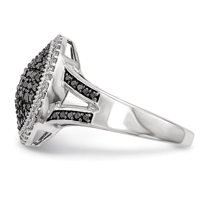 Sterling Silver White Night Rhodium Plated Black And Diamond Round Ring
